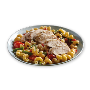 A prepared chicken cavatappi dish